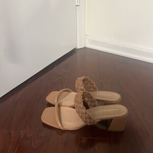 Nude braided heeled sandals, size 8
